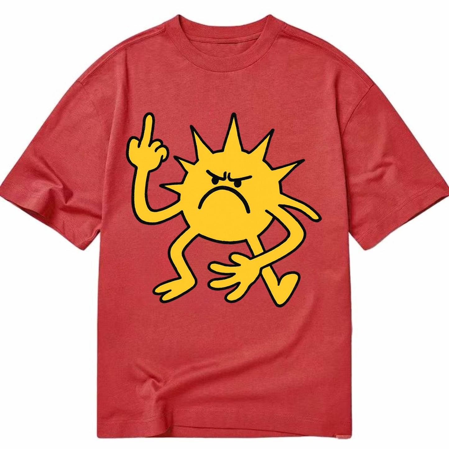MORNINGS ARE PUNISHMENT | Grumpy sun with middle finger - Classic T-shirt - Red