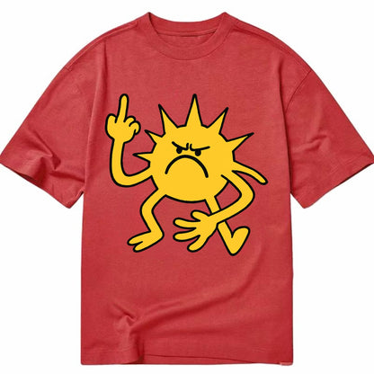 MORNINGS ARE PUNISHMENT | Grumpy sun with middle finger - Classic T-shirt - Red