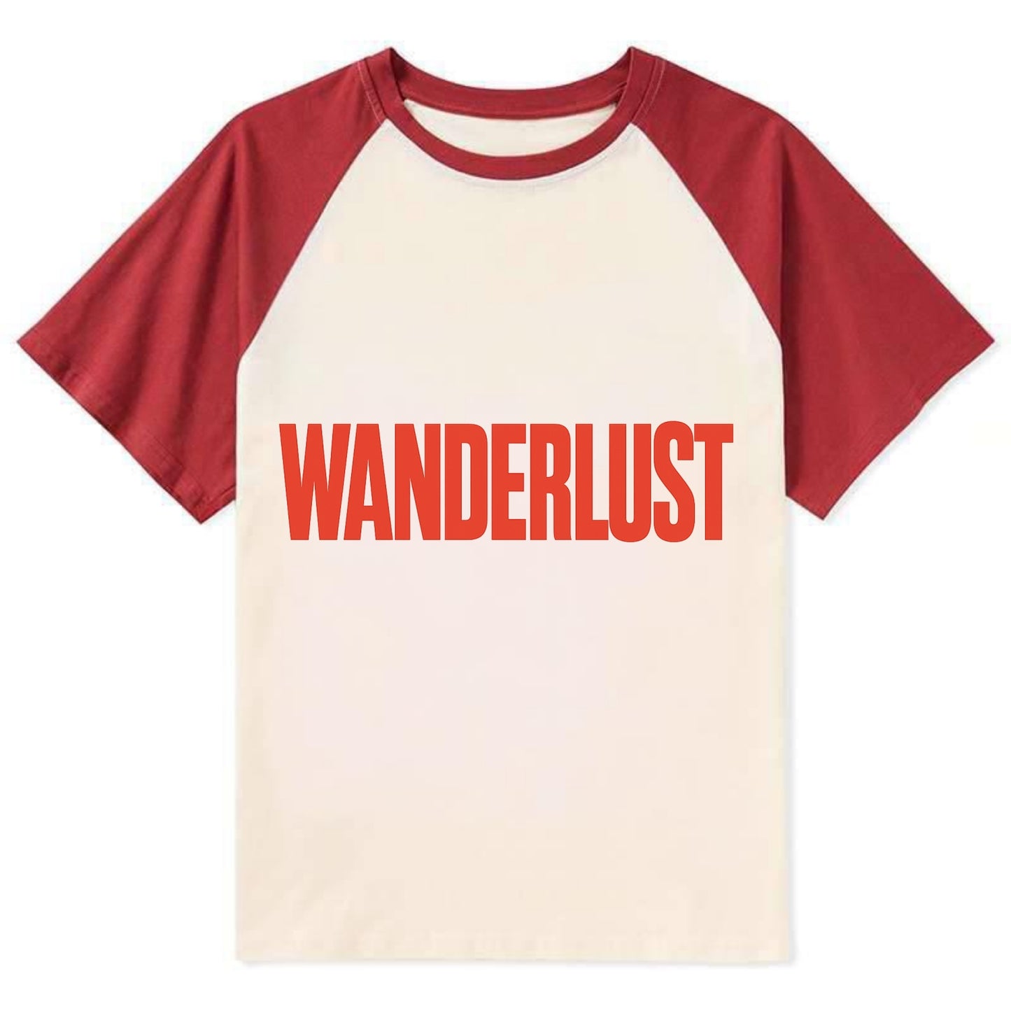 Bold typography design - "WANDERLUST" - desire to travel, explore the - Contrast Raglan T-shirt - Red