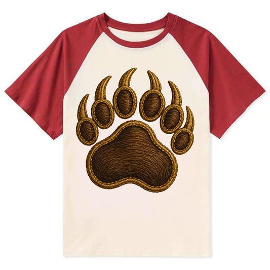 Bear Paw  - Contrast Raglan T-shirt - Red