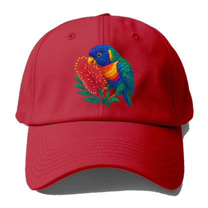 Rainbow Lorikeet Bottlebrush - Baseball Cap - Red