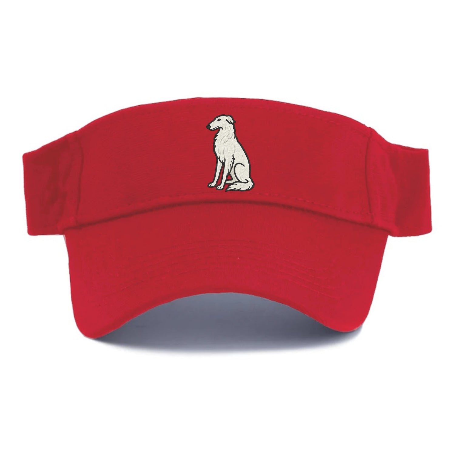 Borzoi - White embroidered sitting pose - Visor - Red