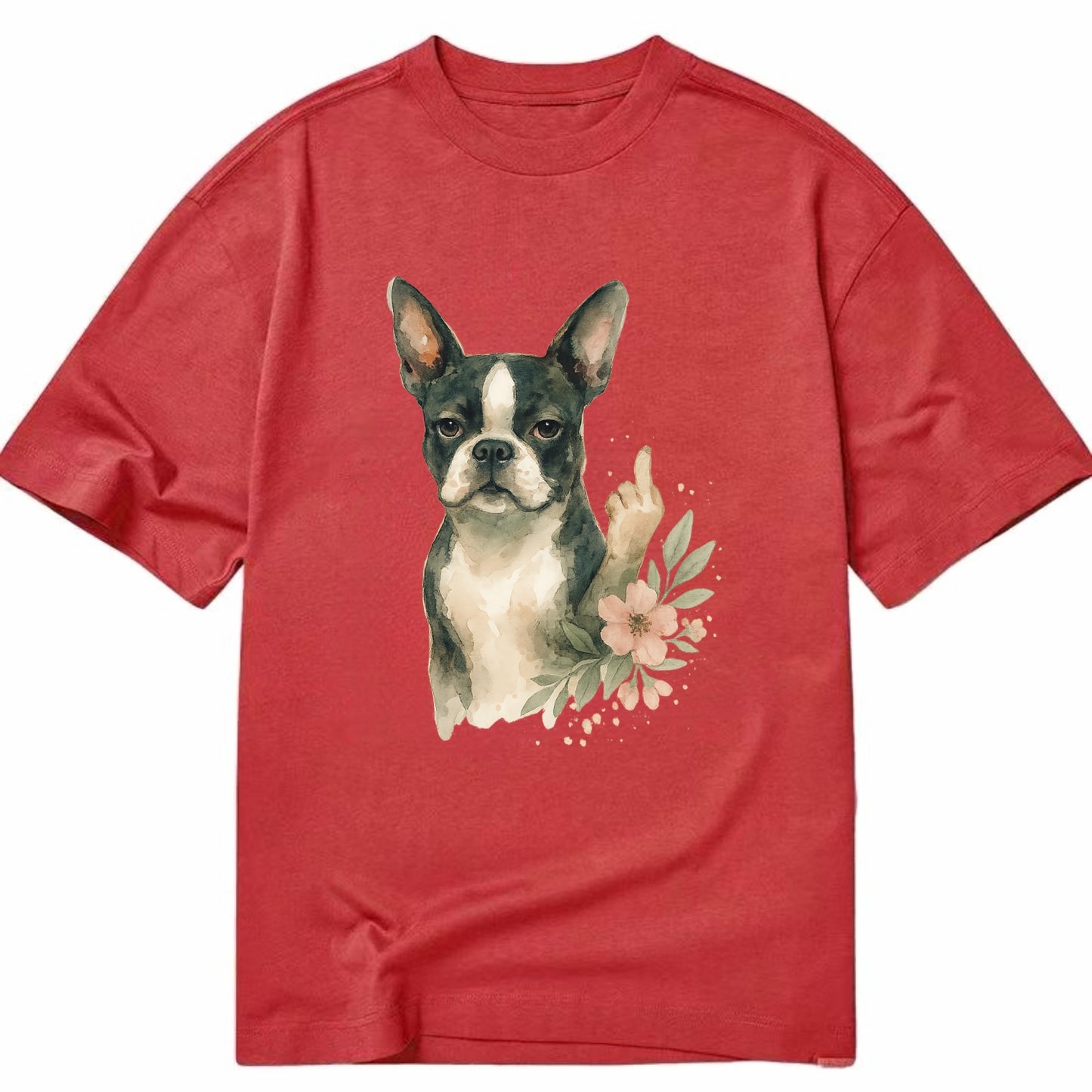 Boston Terrier with tuxedo markings, perky ears, paw up giving sass - Classic T-shirt - Red