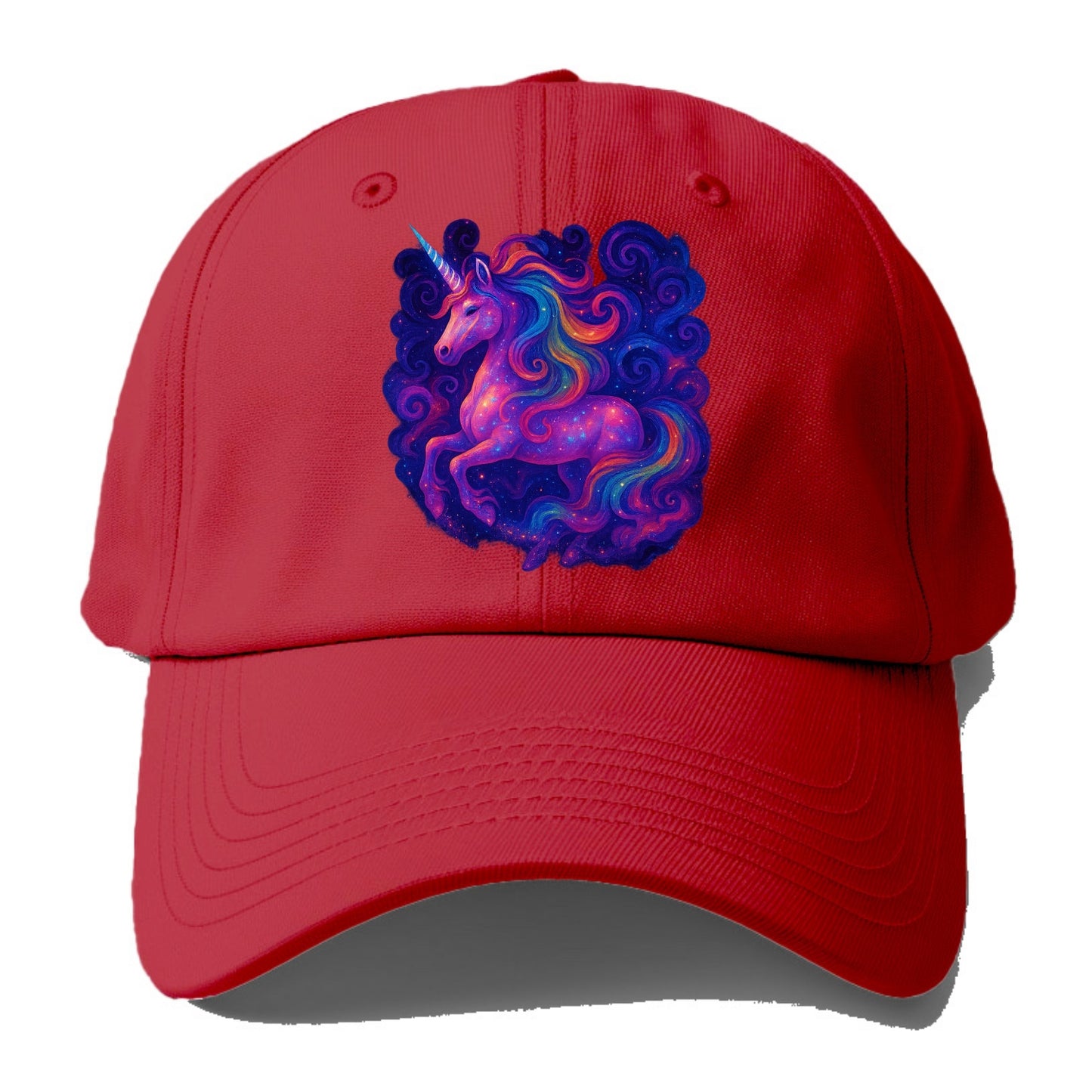 Magical unicorn with flowing rainbow gradient mane, iridescent horn with spiral - Baseball Cap - Red