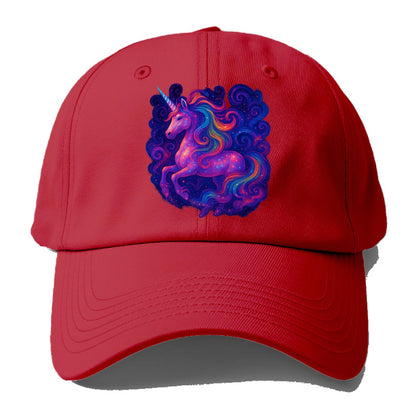 Magical unicorn with flowing rainbow gradient mane, iridescent horn with spiral - Baseball Cap - Red