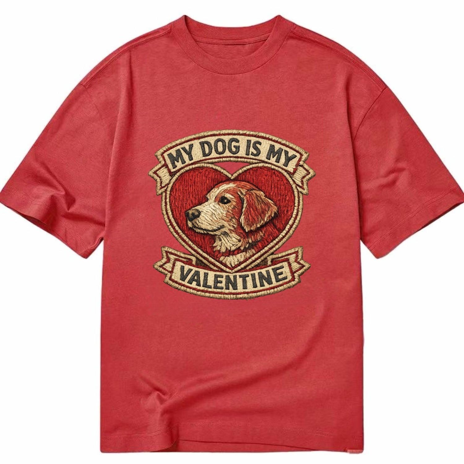 MY DOG IS MY VALENTINE - heart with dog in red , single pet owner - Classic T-shirt - Red