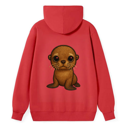 Baby California Sea Lion - golden brown, large expressive eyes, whiskers, - Classic Pullover Hoodie - Red