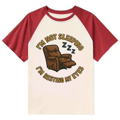 I'm Not Sleeping I'm Resting My Eyes  - Contrast Raglan T-shirt - Red