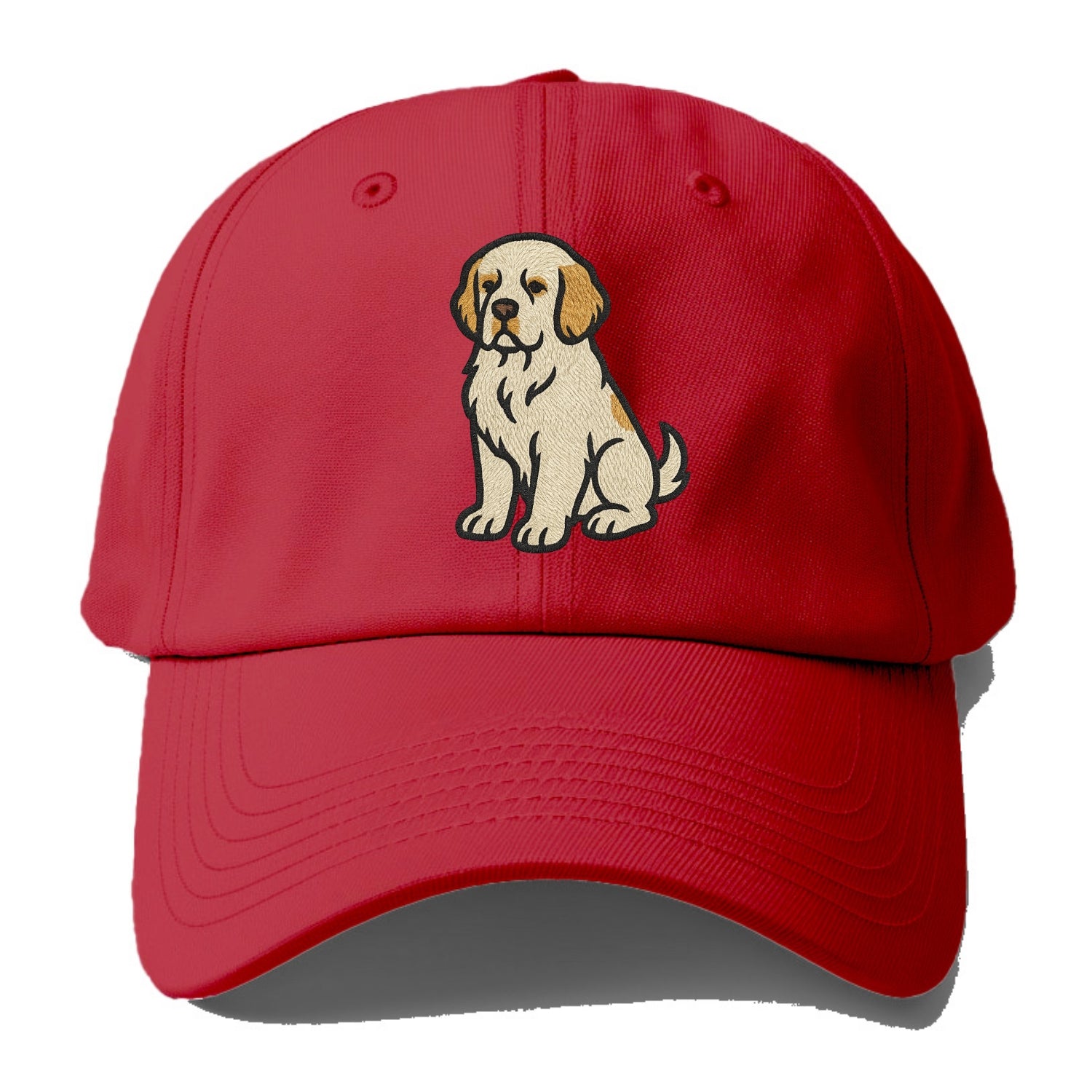 Clumber Spaniel - White with lemon markings embroidered pose - Baseball Cap - Red