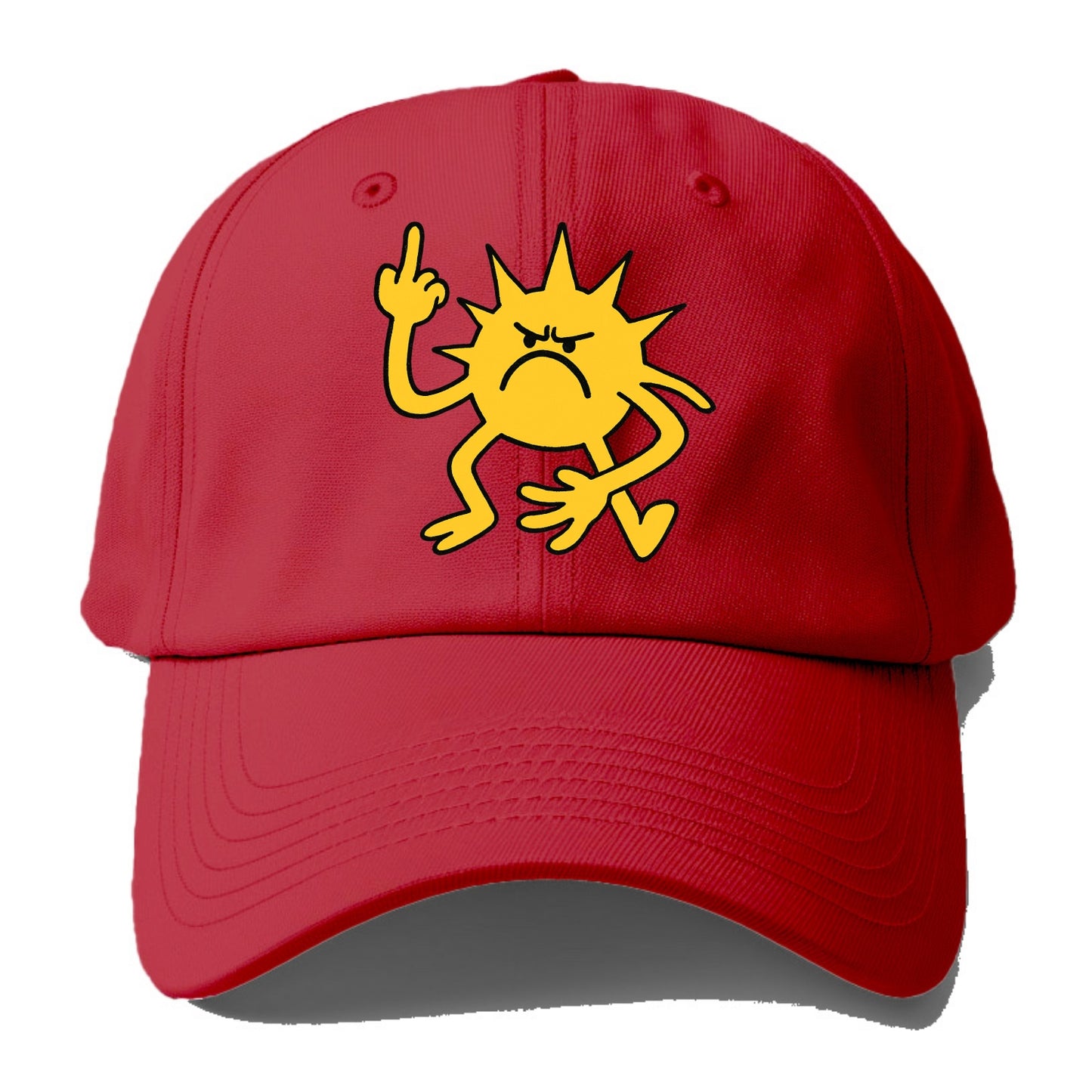 MORNINGS ARE PUNISHMENT | Grumpy sun with middle finger - Baseball Cap - Red