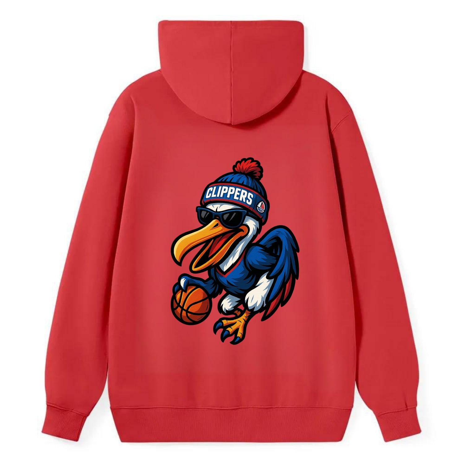 Los Angeles Pelican wearing Clippers beanie with sailboat patch and - Classic Pullover Hoodie - Red