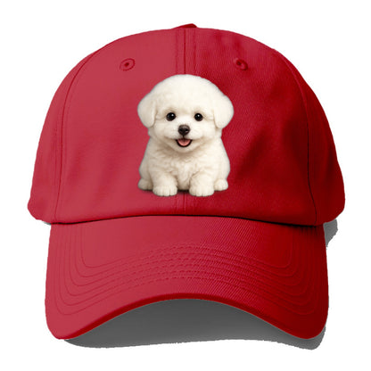Baby Bichon Frise Puppy - white puffy cloud, dark eyes, happy expression, - Baseball Cap - Red