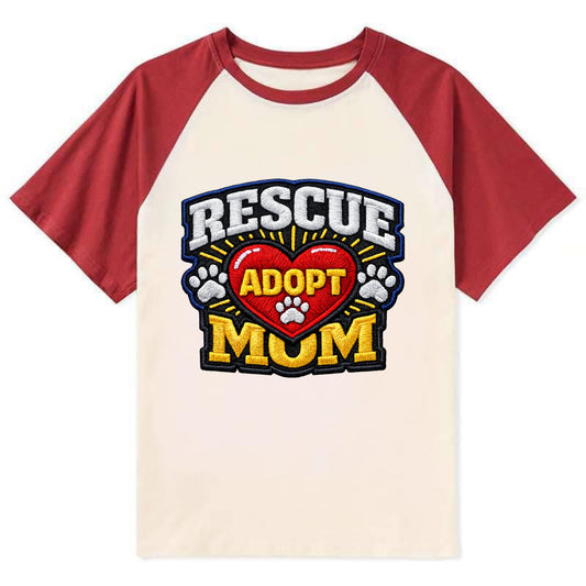 RESCUE MOM - heart with ADOPT text in red , shelter advocate - Contrast Raglan T-shirt - Red