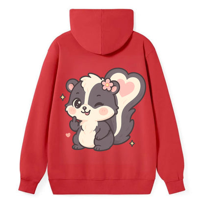 fluffy skunk with heart-shaped tail pattern, one paw up showing sass - Classic Pullover Hoodie - Red