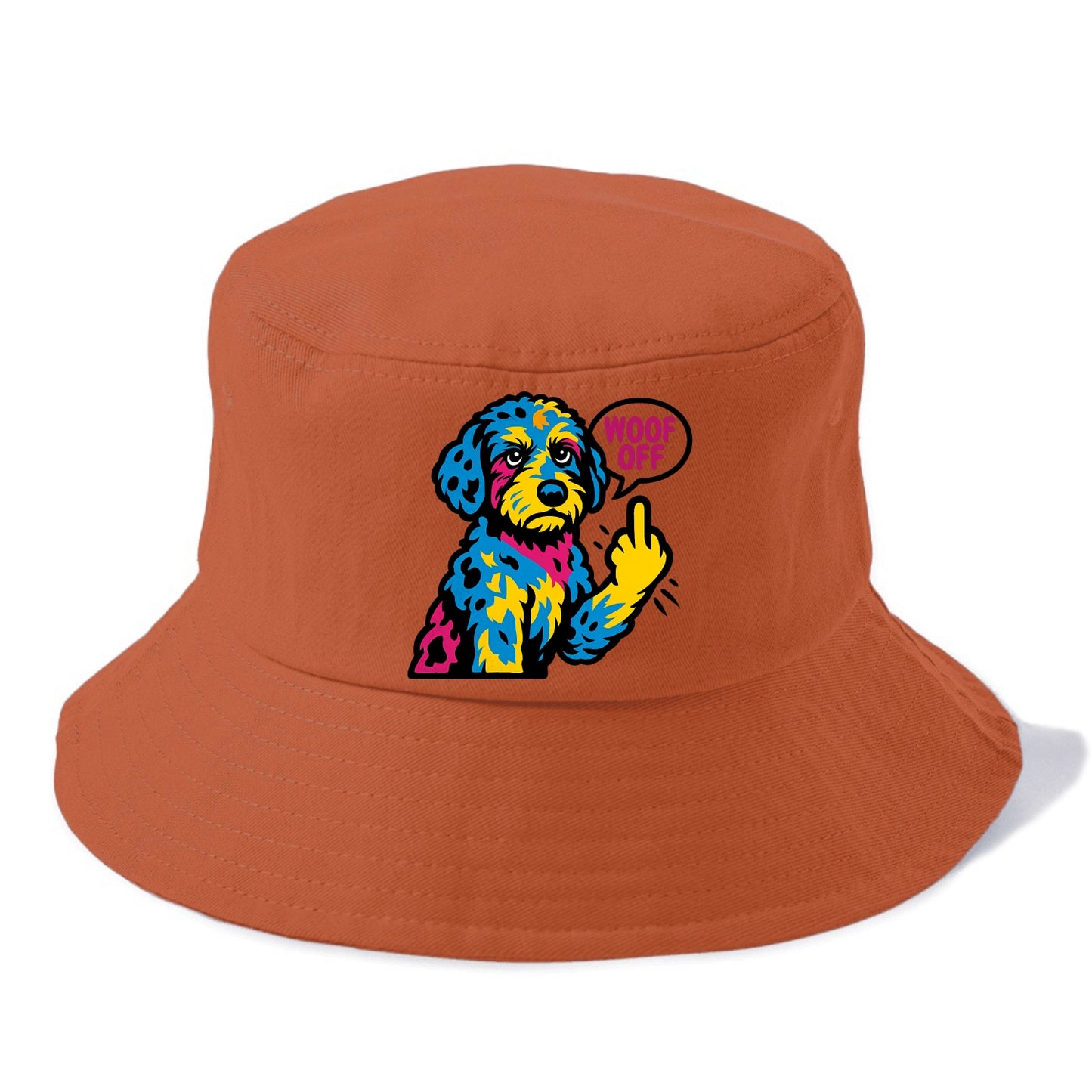 Aussiedoodle with merle patches and curly coat, playful smart paw raised - Bucket Hat - Red