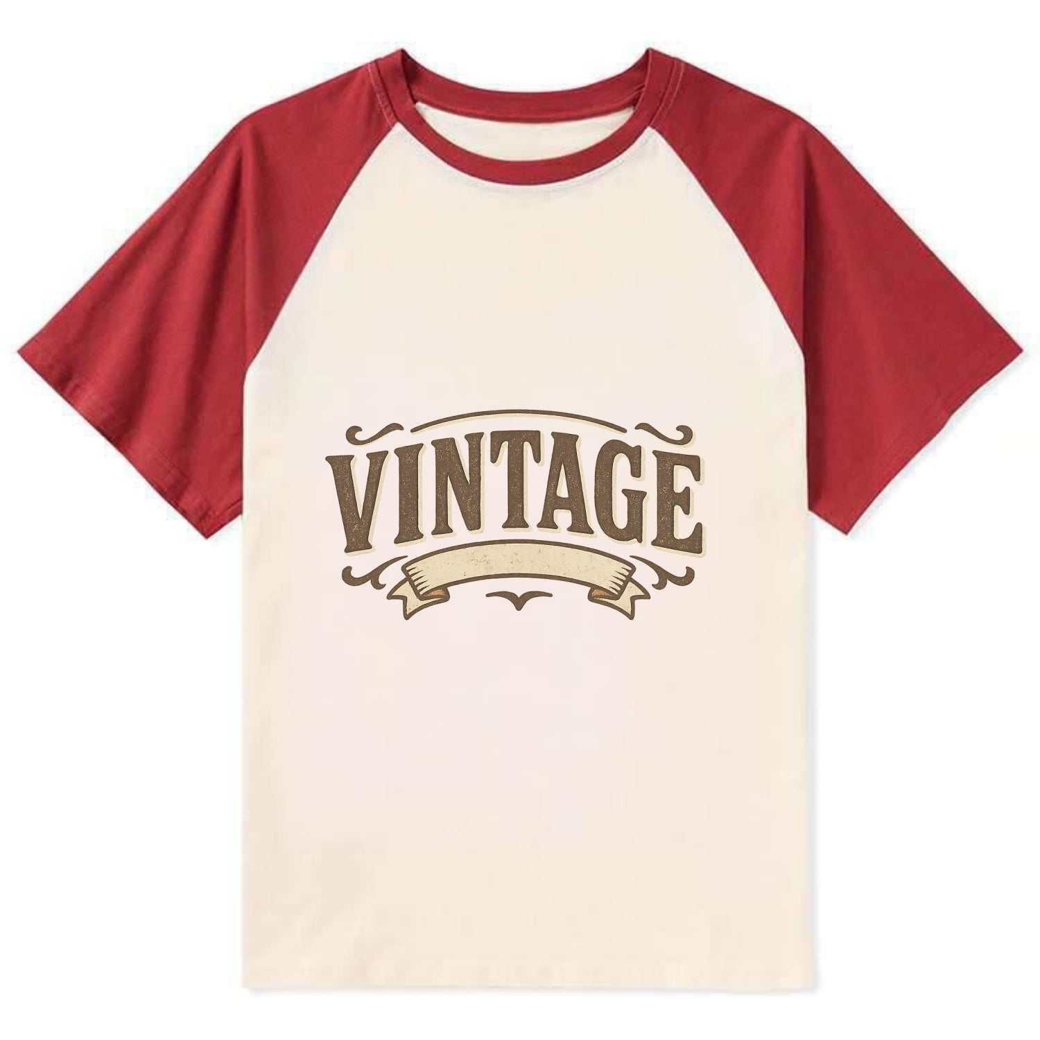 Bold typography design - "CENTERED" - aligned, focused, balanced within - Contrast Raglan T-shirt - Red