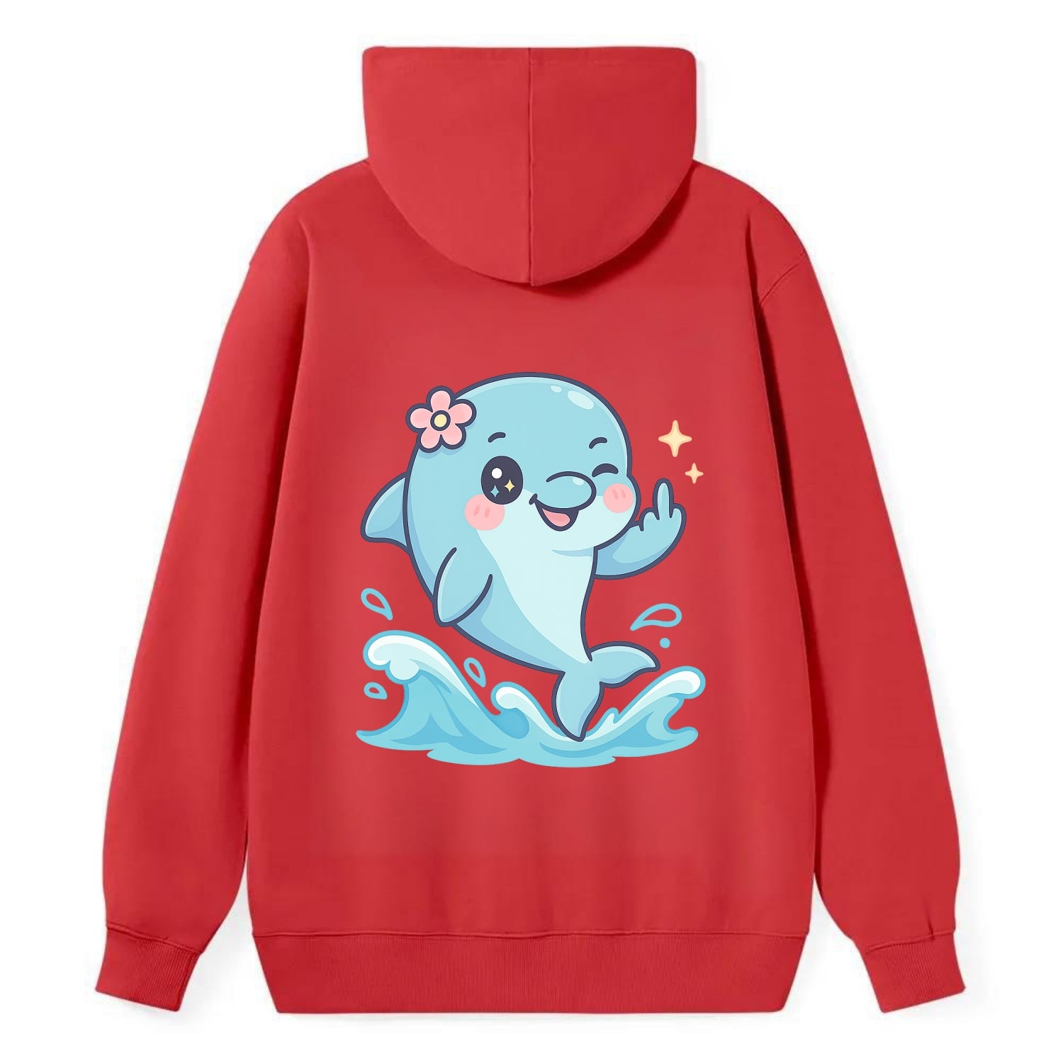 smiling dolphin jumping through ocean waves, one fin up with attitude - Classic Pullover Hoodie - Red