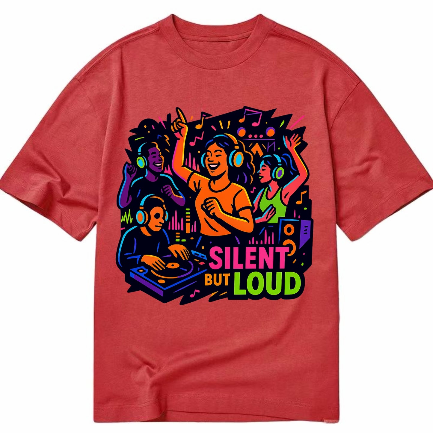 Silent disco dancers with glowing headphones - "Silent But Loud" - unique concert - Classic T-shirt - Red