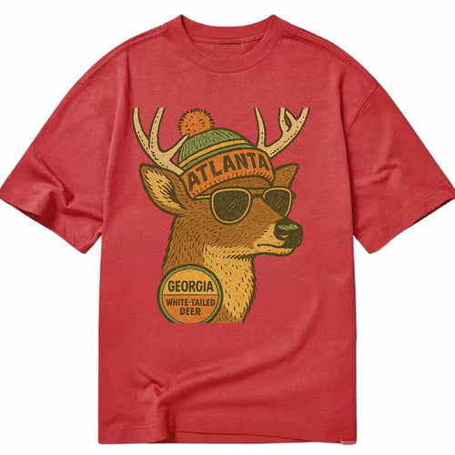 Georgia White-tailed Deer wearing Atlanta beanie with pom pom and wayfarer - Classic T-shirt