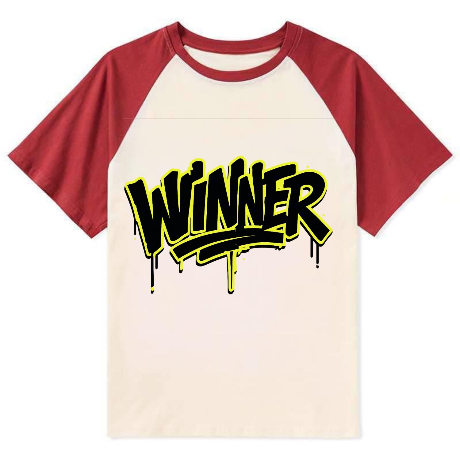Bold typography design - "WINNER" - victorious mindset, champion - Contrast Raglan T-shirt - Red