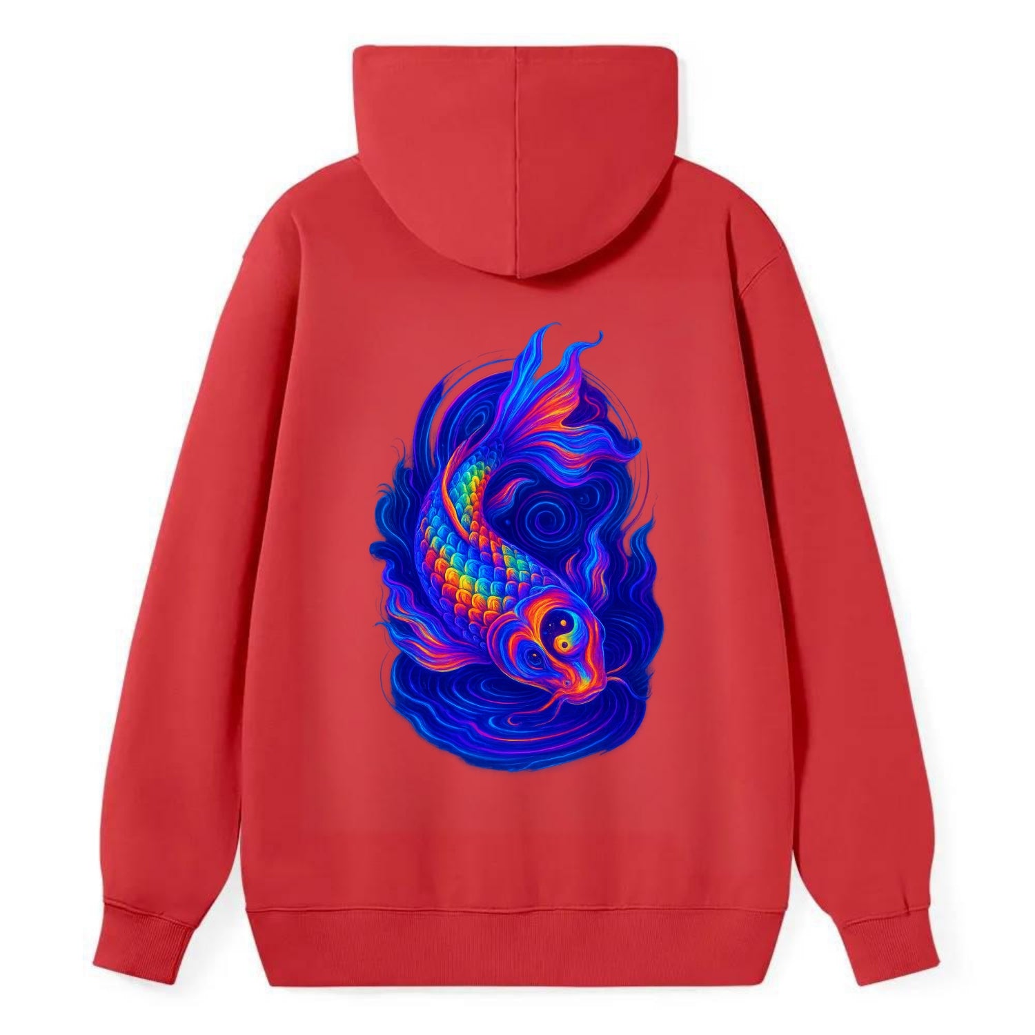 Sacred koi with scales reflecting rainbow prisms, yin-yang patterns in - Classic Pullover Hoodie - Red