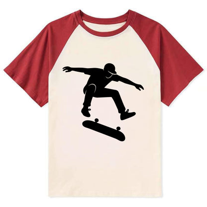 Skateboarder doing kickflip trick - Contrast Raglan T-shirt - Red