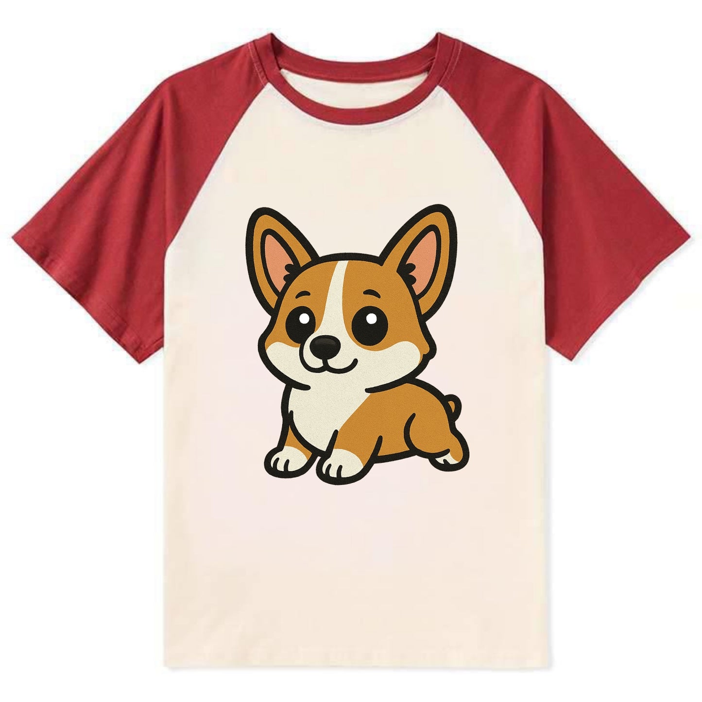 Corgi - Sploot lying position - Contrast Raglan T-shirt - Red