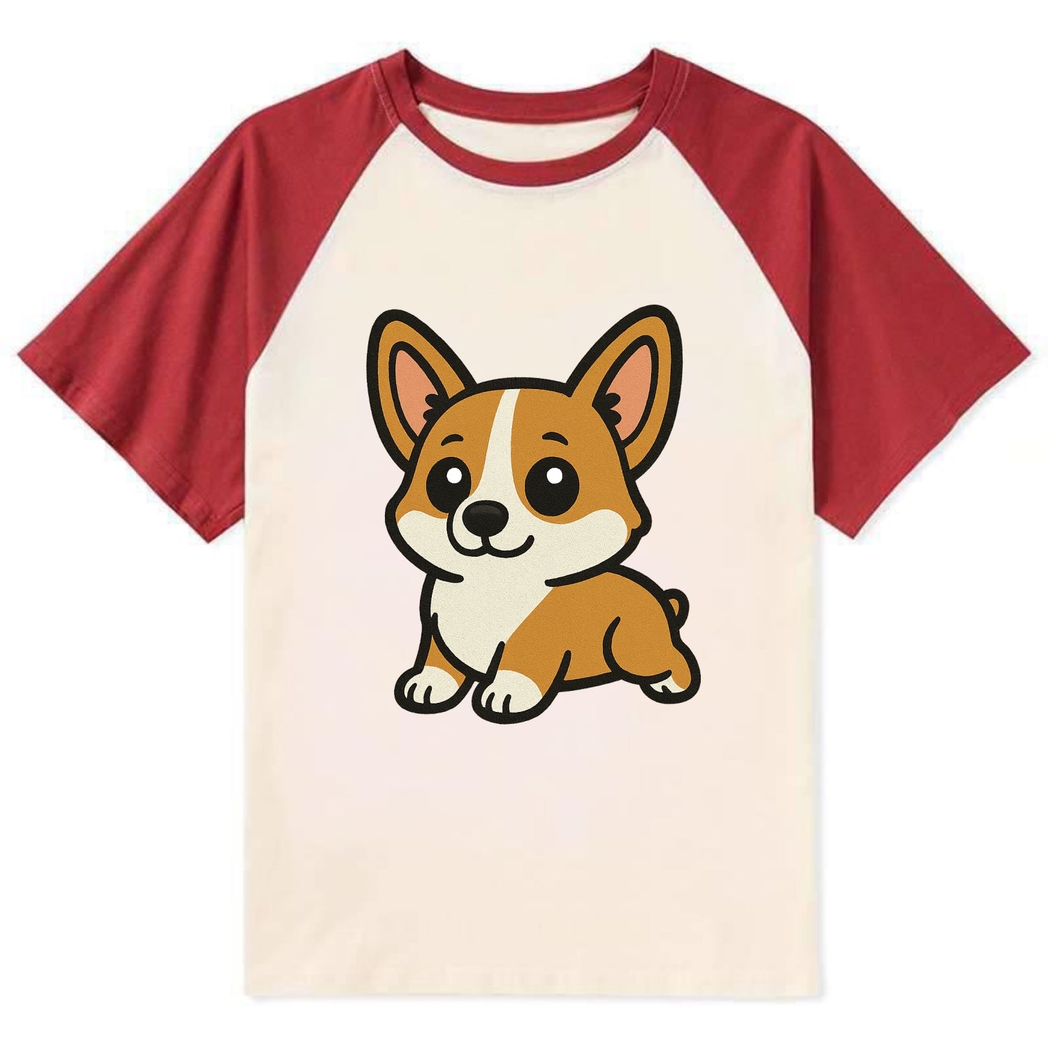 Corgi - Sploot lying position - Contrast Raglan T-shirt - Red