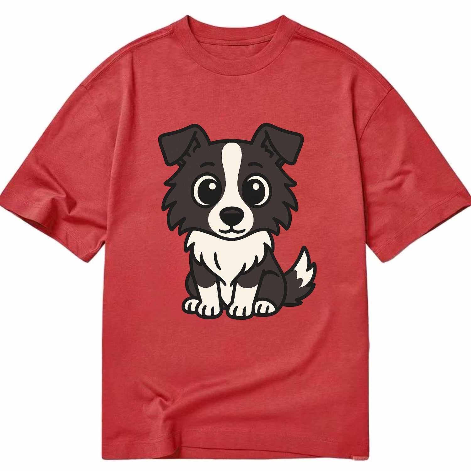 Border Collie - Intense stare sitting pose - Classic T-shirt - Red
