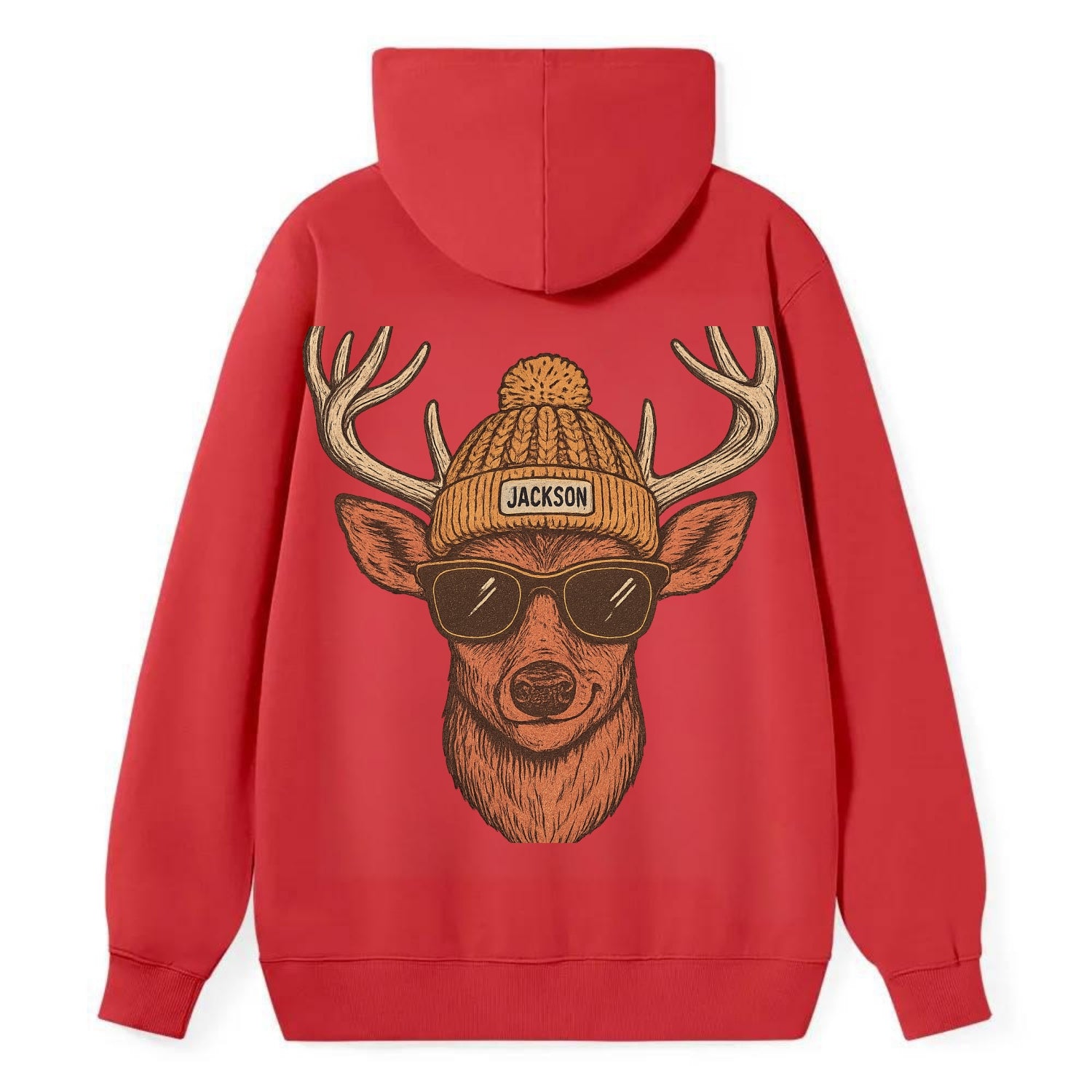 Mississippi White-tailed Deer wearing Jackson beanie with pom pom and - Classic Pullover Hoodie - Red