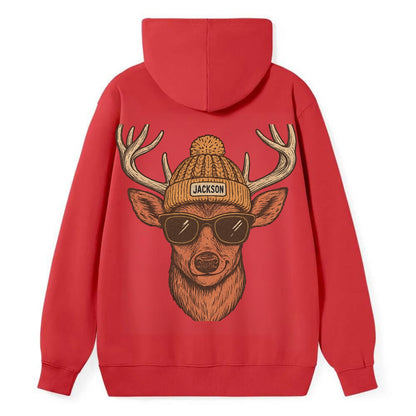 Mississippi White-tailed Deer wearing Jackson beanie with pom pom and - Classic Pullover Hoodie - Red