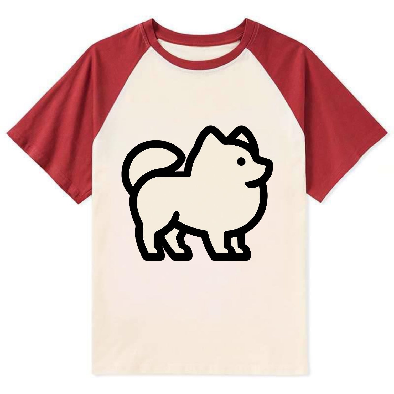 Pomeranian - Modern tiny fluffy logo wit - Contrast Raglan T-shirt - Red