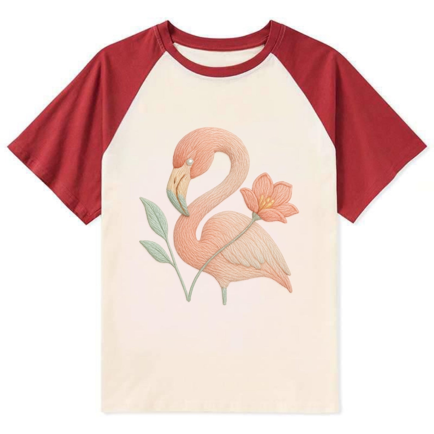Peach Flamingo - Contrast Raglan T-shirt - Red