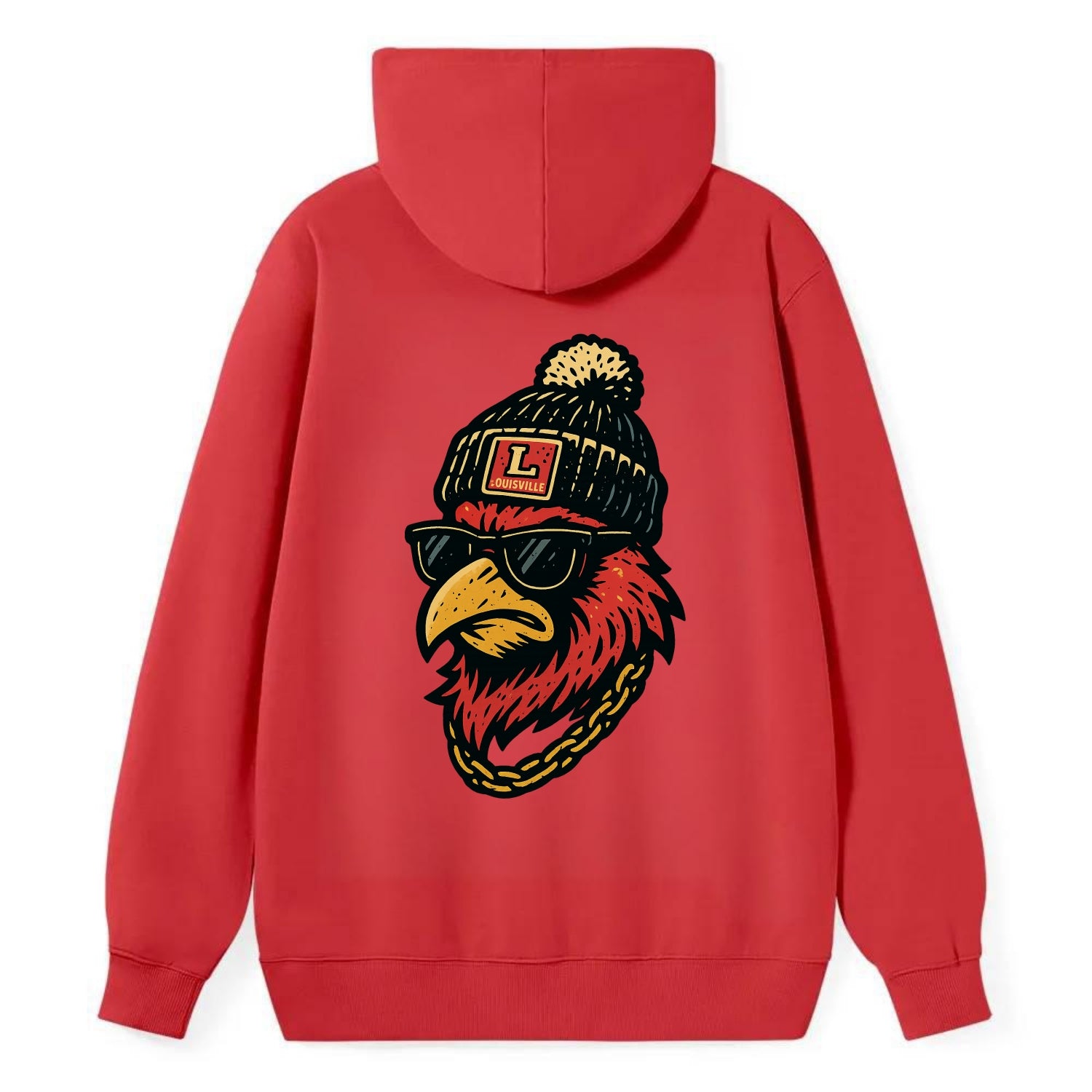 Louisville Cardinal wearing Louisville beanie with L patch - Classic Pullover Hoodie - Red