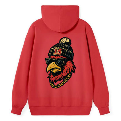 Louisville Cardinal wearing Louisville beanie with L patch - Classic Pullover Hoodie - Red