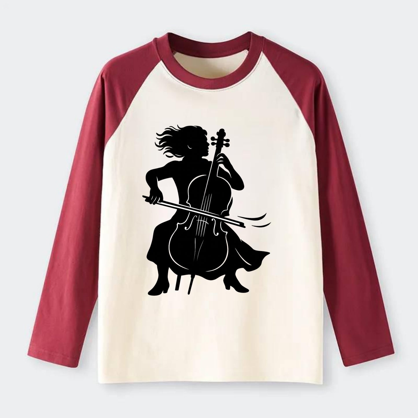 Cellist performing emotional solo - Raglan Long Sleeve T-Shirt - Red