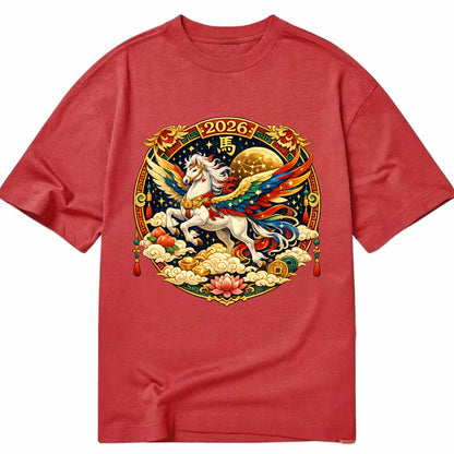 CELESTIAL HORSE | Heavenly horse among clouds and stars | Wings of flowing energy - Classic T-shirt - Red
