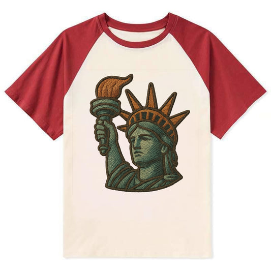 Statue of Liberty  - Contrast Raglan T-shirt - Red