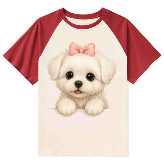 Maltese  - Contrast Raglan T-shirt - Red