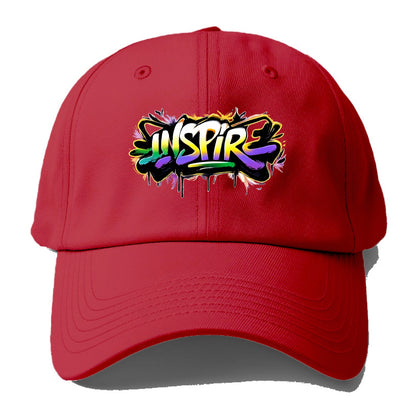 Bold typography design - "INSPIRE" - motivating others, being the spark - Baseball Cap - Red