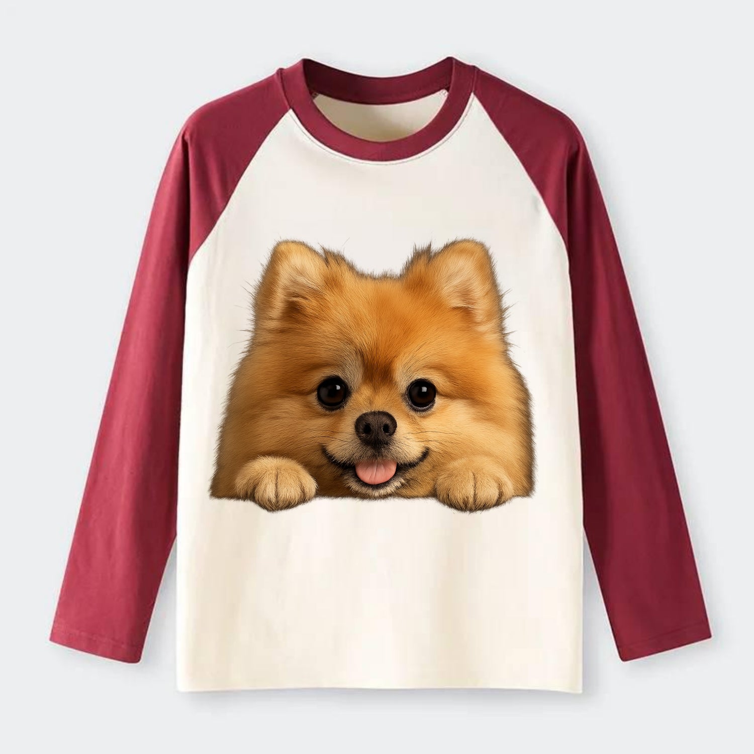 Pomeranian  - Raglan Long Sleeve T-Shirt - Red