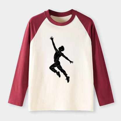 Modern dancer reaching skyward - Raglan Long Sleeve T-Shirt - Red
