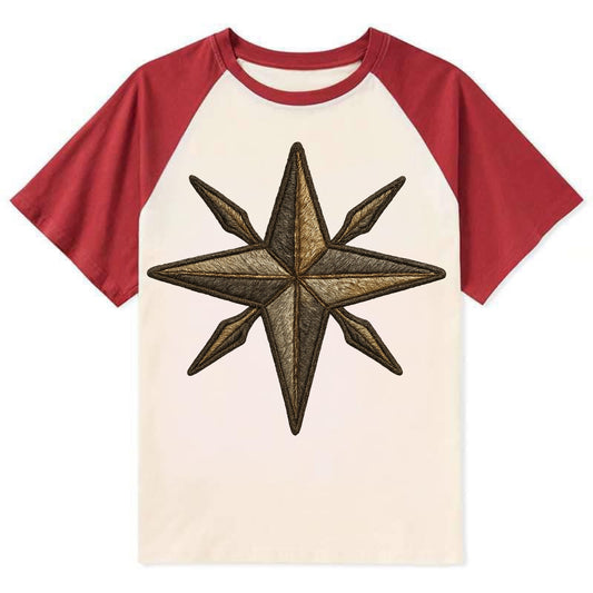Nautical Star  - Contrast Raglan T-shirt - Red