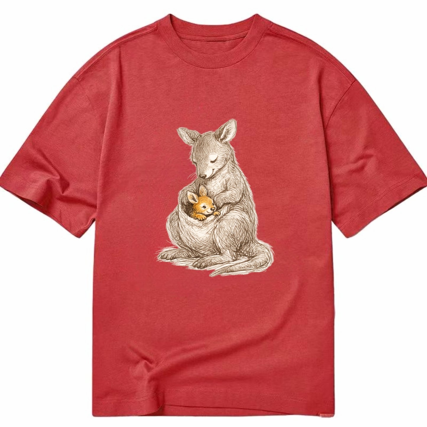 MOTHER'S POUCH | Kangaroo maternal embrace | Joey safe inside | Protective love | - Classic T-shirt - Red