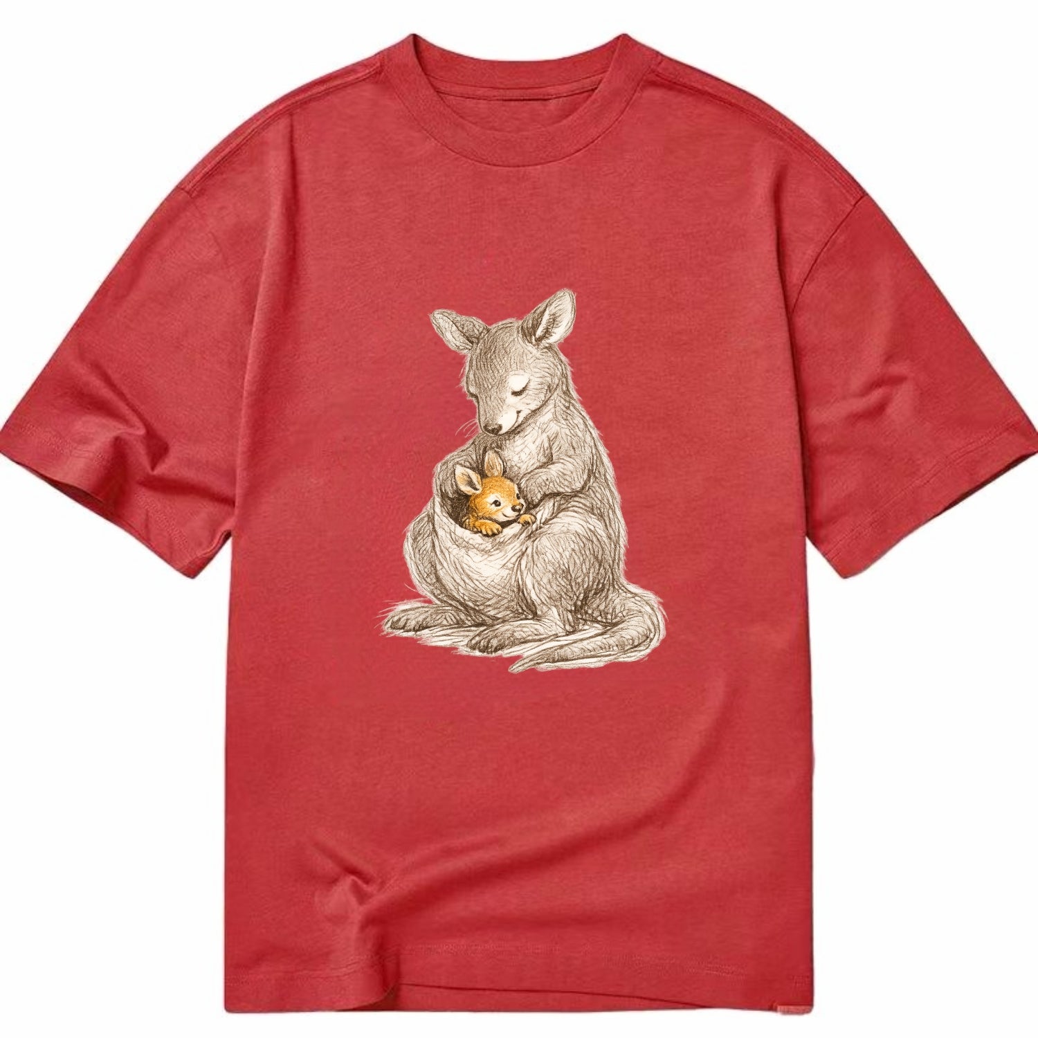 MOTHER'S POUCH | Kangaroo maternal embrace | Joey safe inside | Protective love | - Classic T-shirt - Red