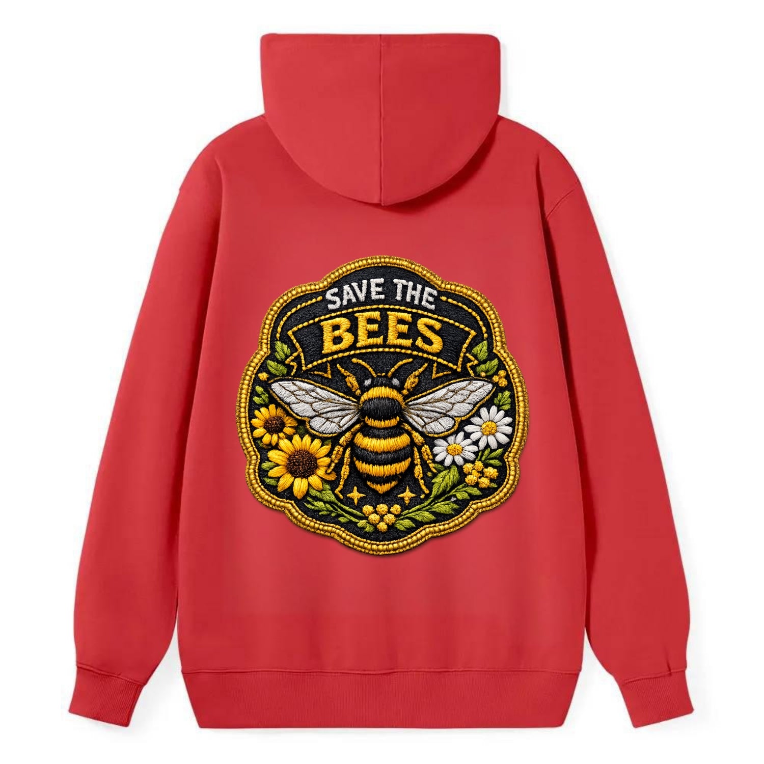 SAVE THE BEES - bee with flowers in yellow , pollinator protection - Classic Pullover Hoodie - Red