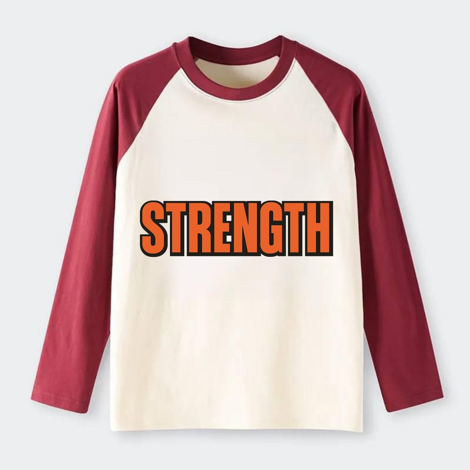 Bold typography design - "STRENGTH" - inner power, resilience, - Raglan Long Sleeve T-Shirt - Red