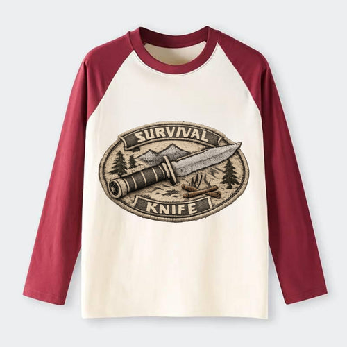 SURVIVAL KNIFE - fixed blade with compass in silver and black , - Raglan Long Sleeve T-Shirt