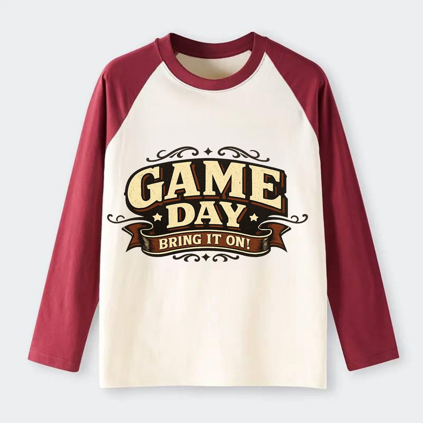 Bold typography design - "GAME DAY" - competition ready, bring it on - Raglan Long Sleeve T-Shirt - Red