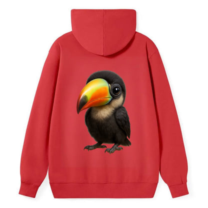 Baby Toucan - oversized colorful beak, black feathers, bright eyes, - Classic Pullover Hoodie - Red